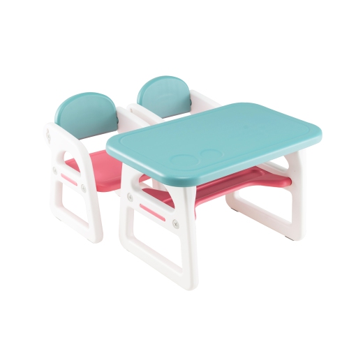 Ensemble 3 pièces table et chaises pour enfants avec bureau d'étude et blocs de construction de Costway