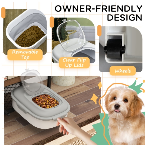 PawHut Dog Food Storage Container, 6-30lb Collapsible Foldable Pet Cat Dog Food Storage Bin with Airtight Lids, Rolling Wheels, Cup, Bowl, Spoon