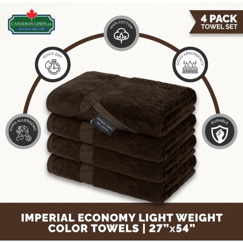 Canadian Linen Imperial Large Bath Towels Set, 27”x54” 4 Pack, Soft Absorbent Cotton Lightweight Quick Dry Towel for Hotels Beauty Salon Motels, Brown