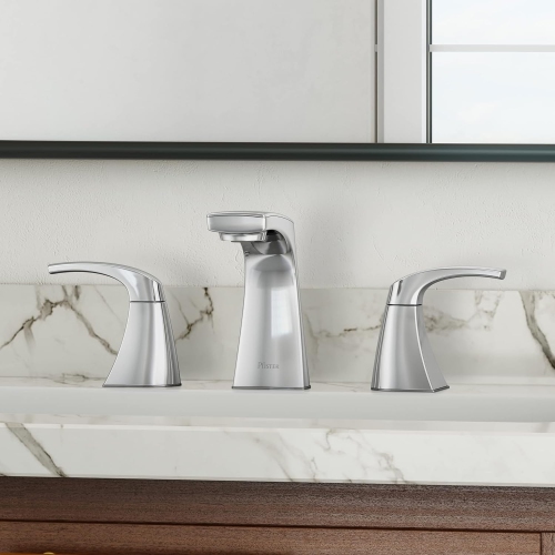 Robinet d'évier de salle de bain Pfister Karci, large, 8 po, 2 manettes, 3 trous, fini chrome poli, LF049KACC