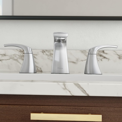 Robinet d'évier de salle de bain Pfister Karci, large, 8 po, 2 manettes, 3 trous, fini chrome poli, LF049KACC