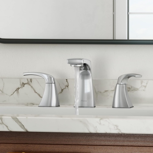 Robinet d'évier de salle de bain Pfister Karci, large, 8 po, 2 manettes, 3 trous, fini chrome poli, LF049KACC