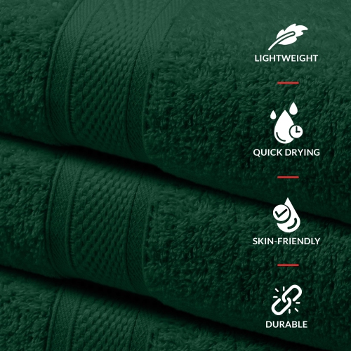Canadian Linen Imperial Towels, Pack of 6 Soft Absorbent Cotton Lightweight Quick Dry Towel for Home Salon, Hunter Green