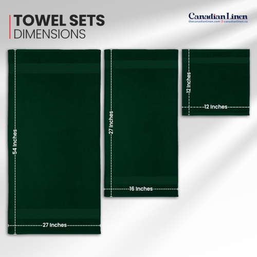 Canadian Linen Imperial Towels, Pack of 6 Soft Absorbent Cotton Lightweight Quick Dry Towel for Home Salon, Hunter Green