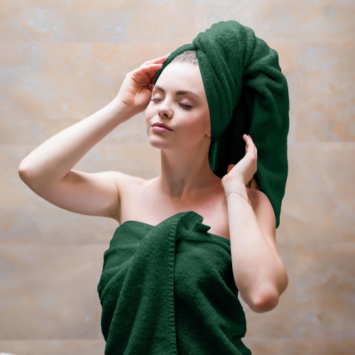 Canadian Linen Imperial Towels, Pack of 6 Soft Absorbent Cotton Lightweight Quick Dry Towel for Home Salon, Hunter Green