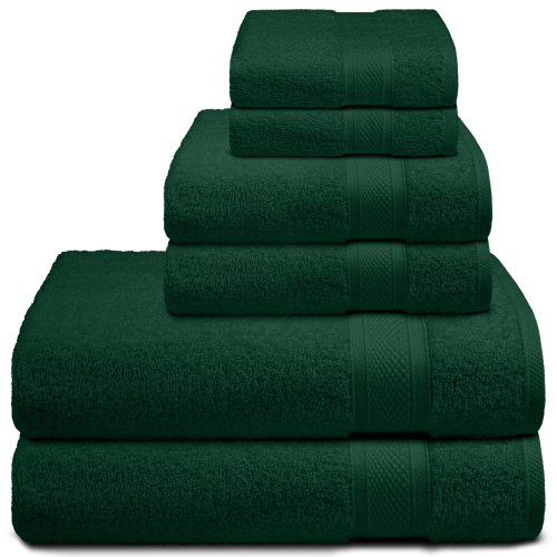 Canadian Linen Imperial Towels, Pack of 6 Soft Absorbent Cotton Lightweight Quick Dry Towel for Home Salon, Hunter Green