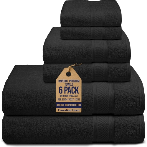 Image 1 of 9.. Canadian Linen Imperial Premium Bathroom Towel Set, 6 Pack, 2 Bath 2 Hand & 2 Washcloths, Soft Absorbent Lightweight Quick Dry 100% Cotton Towel for