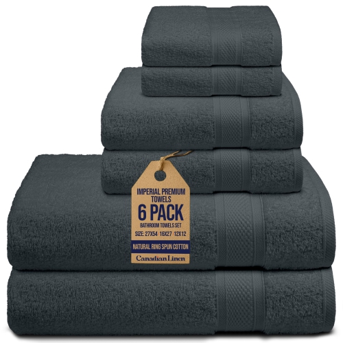 Image 1 of 9.. Canadian Linen Imperial Premium Towels Set, 6 Pack, 2 Bath 2 Hand 2 Washcloths Face Towels, Soft Absorbent Lightweight Quick Dry Cotton Towel for
