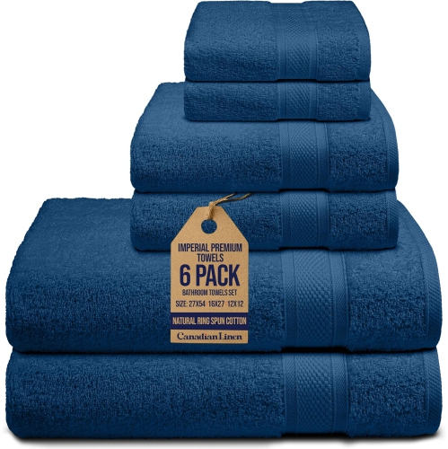 Image 1 of 9.. Canadian Linen Imperial Premium Towels Set, 6 Pack, 2 Bath 2 Hand 2 Washcloth Face Towels, Soft Absorbent Lightweight Quick Dry Cotton Towel for