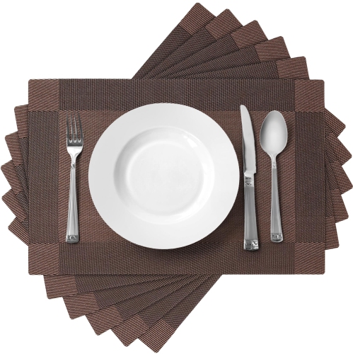 Canadian Linen Place Mats, 9"x 6.5", Heat Resistant Easy to Clean Non Slip Waterproof Stain Resistant Placemats for Dining Table Set of 6pcs, Brownish