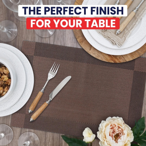 Canadian Linen Place Mats, 9"x 6.5", Heat Resistant Easy to Clean Non Slip Waterproof Stain Resistant Placemats for Dining Table Set of 6pcs, Brownish