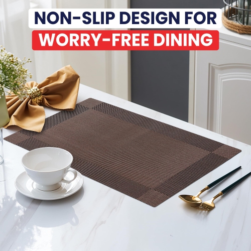 Canadian Linen Place Mats, 9"x 6.5", Heat Resistant Easy to Clean Non Slip Waterproof Stain Resistant Placemats for Dining Table Set of 6pcs, Brownish