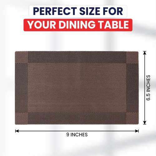 Canadian Linen Place Mats, 9"x 6.5", Heat Resistant Easy to Clean Non Slip Waterproof Stain Resistant Placemats for Dining Table Set of 6pcs, Brownish