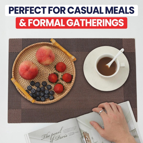 Canadian Linen Place Mats, 9"x 6.5", Heat Resistant Easy to Clean Non Slip Waterproof Stain Resistant Placemats for Dining Table Set of 6pcs, Brownish