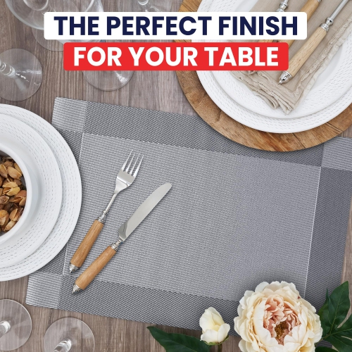 Canadian Linen Place Mats , 9"x 6.5", Heat Resistant Easy to Clean Non Slip Waterproof Stain Resistant Placemats for Dining Table Set of 6pcs, Grey