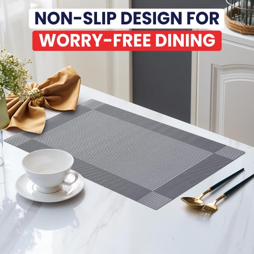 Canadian Linen Place Mats , 9"x 6.5", Heat Resistant Easy to Clean Non Slip Waterproof Stain Resistant Placemats for Dining Table Set of 6pcs, Grey