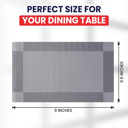 Canadian Linen Place Mats , 9"x 6.5", Heat Resistant Easy to Clean Non Slip Waterproof Stain Resistant Placemats for Dining Table Set of 6pcs, Grey