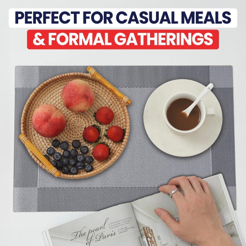 Canadian Linen Place Mats , 9"x 6.5", Heat Resistant Easy to Clean Non Slip Waterproof Stain Resistant Placemats for Dining Table Set of 6pcs, Grey