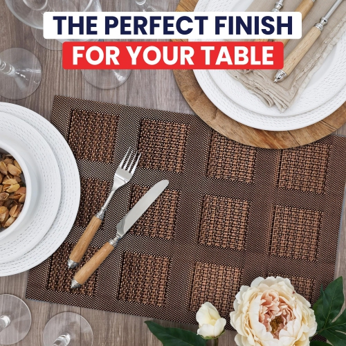 Canadian Linen Place Mats, 9"x 6.5", Heat Resistant Easy to Clean Non Slip Waterproof Stain Resistant Placemats for Dining Table Set of 6pcs, Brown