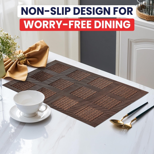 Canadian Linen Place Mats, 9"x 6.5", Heat Resistant Easy to Clean Non Slip Waterproof Stain Resistant Placemats for Dining Table Set of 6pcs, Brown