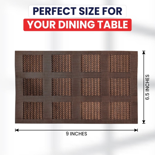 Canadian Linen Place Mats, 9"x 6.5", Heat Resistant Easy to Clean Non Slip Waterproof Stain Resistant Placemats for Dining Table Set of 6pcs, Brown