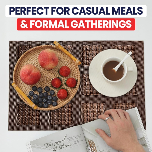 Canadian Linen Place Mats, 9"x 6.5", Heat Resistant Easy to Clean Non Slip Waterproof Stain Resistant Placemats for Dining Table Set of 6pcs, Brown