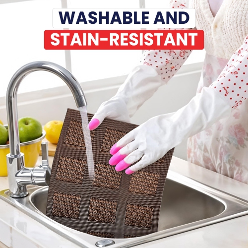 Canadian Linen Place Mats, 9"x 6.5", Heat Resistant Easy to Clean Non Slip Waterproof Stain Resistant Placemats for Dining Table Set of 6pcs, Brown