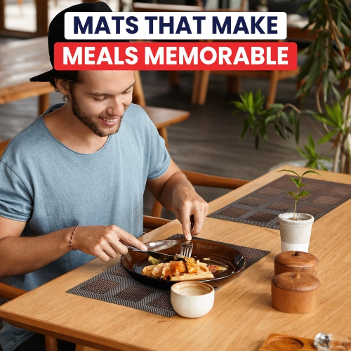 Canadian Linen Place Mats, 9"x 6.5", Heat Resistant Easy to Clean Non Slip Waterproof Stain Resistant Placemats for Dining Table Set of 6pcs, Brown