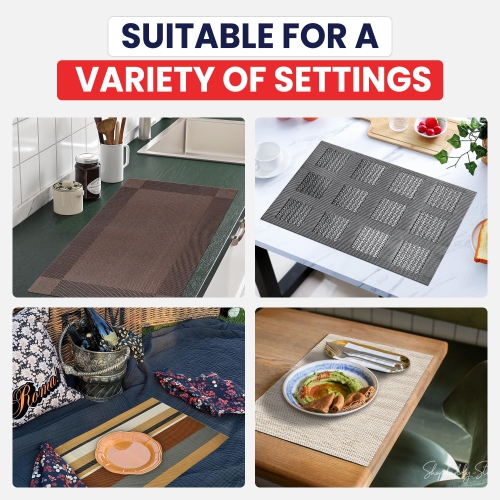 Canadian Linen Place Mats, 9"x 6.5", Heat Resistant Easy to Clean Non Slip Waterproof Stain Resistant Placemats for Dining Table Set of 6pcs, Brown