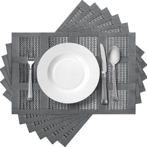 Canadian Linen Place Mats, 9"x 6.5", Heat Resistant Easy to Clean Non Slip Waterproof Stain Resistant Placemats for Dining Table Set of 6pcs, Silver