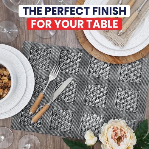 Canadian Linen Place Mats, 9"x 6.5", Heat Resistant Easy to Clean Non Slip Waterproof Stain Resistant Placemats for Dining Table Set of 6pcs, Silver