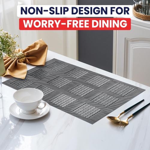 Canadian Linen Place Mats, 9"x 6.5", Heat Resistant Easy to Clean Non Slip Waterproof Stain Resistant Placemats for Dining Table Set of 6pcs, Silver