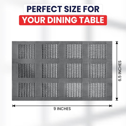 Canadian Linen Place Mats, 9"x 6.5", Heat Resistant Easy to Clean Non Slip Waterproof Stain Resistant Placemats for Dining Table Set of 6pcs, Silver