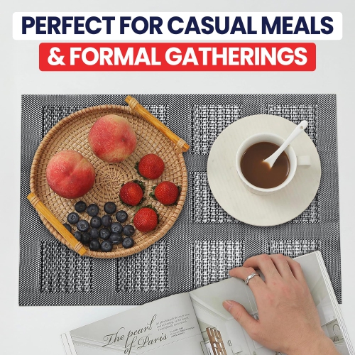 Canadian Linen Place Mats, 9"x 6.5", Heat Resistant Easy to Clean Non Slip Waterproof Stain Resistant Placemats for Dining Table Set of 6pcs, Silver