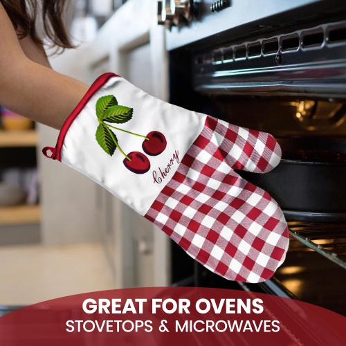 Canadian Linen Oven Mitts, 180°C Heat Resistant Cotton Non Slip Machine Washable Oven Gloves for Kitchen, Cooking BBQ Grilling, Red Checkered Contrast