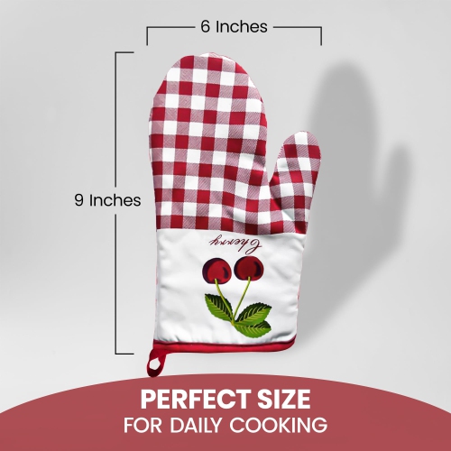 Canadian Linen Oven Mitts, 180°C Heat Resistant Cotton Non Slip Machine Washable Oven Gloves for Kitchen, Cooking BBQ Grilling, Red Checkered Contrast