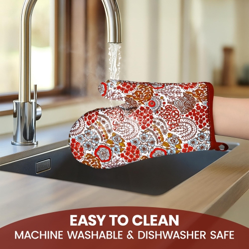 Mitaines de four en lin canadien, gants de cuisine 180 °C en coton résistant à la chaleur antidérapants lavables à la machine pour la cuisson au