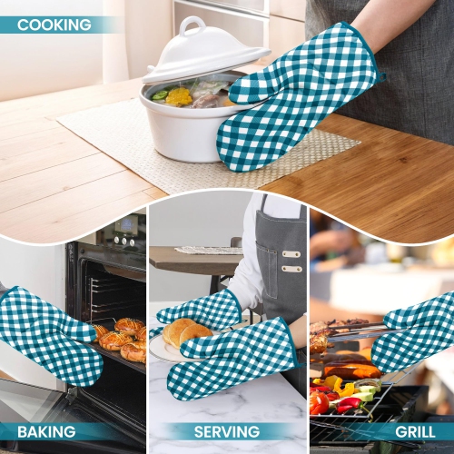 Gants de cuisine en lin canadien, gants en tissu éponge antidérapants en coton 180 °C résistant à la chaleur pour cuisine Micro-ondes Cuisson au