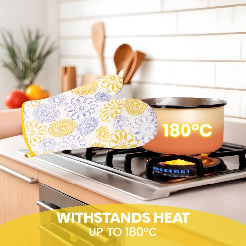 Gants de cuisine en lin canadien, gants de cuisine 180 °C en coton résistant à la chaleur antidérapants, gants de cuisine lavables à la machine,