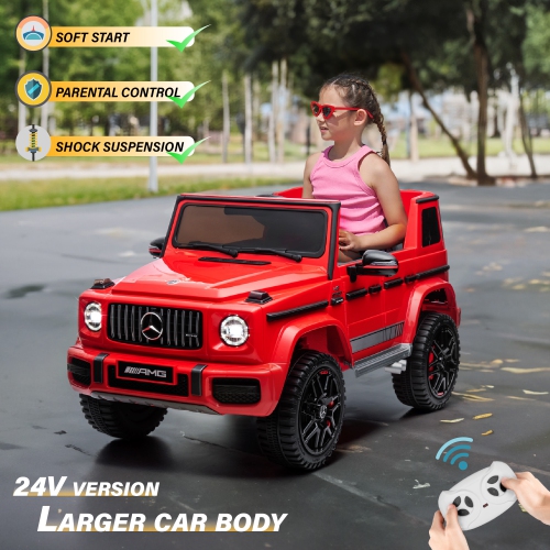 VOLTZ TOYS Licensed AMG G63, 24V Electric Kids' Ride On Car with Parental Remote Control, LED Lights, Leather Seat and MP3