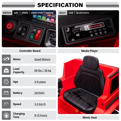 VOLTZ TOYS Licensed AMG G63, 24V Electric Kids' Ride On Car with Parental Remote Control, LED Lights, Leather Seat and MP3