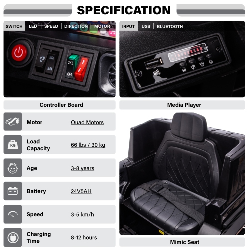 VOLTZ TOYS Licensed AMG G63, 24V Electric Kids' Ride On Car with Parental Remote Control, LED Lights, Leather Seat and MP3