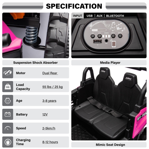 VOLTZ TOYS 1 Seater Ride-On Car, 12V 2WD UTV Buggy Electric Car with Parental Remote Control, Working Doors and LED Lights