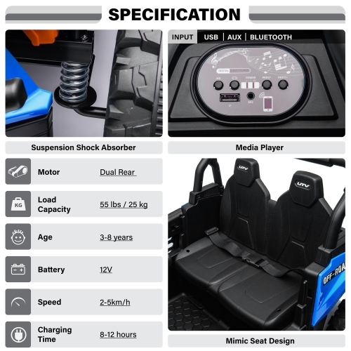 VOLTZ TOYS 1 Seater Ride-On Car, 12V 2WD UTV Buggy Electric Car with Parental Remote Control, Working Doors and LED Lights