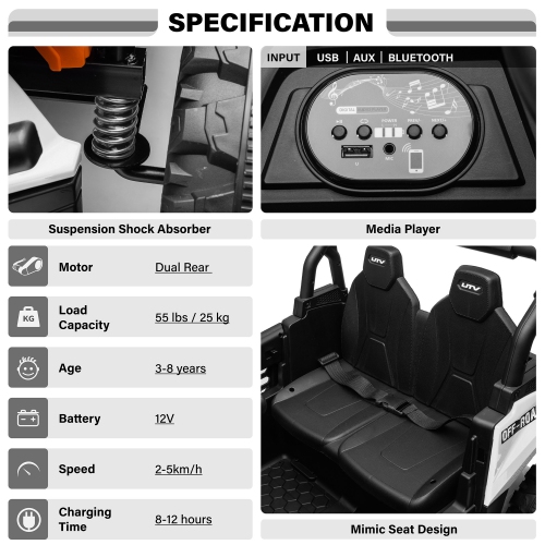 VOLTZ TOYS 1 Seater Ride-On Car, 12V 2WD UTV Buggy Electric Car with Parental Remote Control, Working Doors and LED Lights