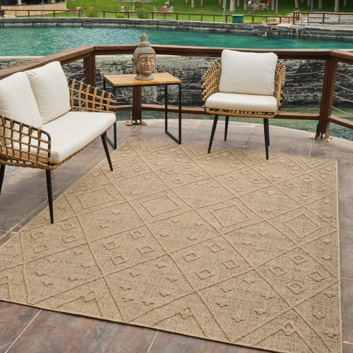 Rug Branch Hogar Boho Abstract Indoor Outdoor Area Rug, Brown Beige