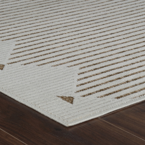 Tapis d'extérieur moderne rayé branche Maise, beige, brun