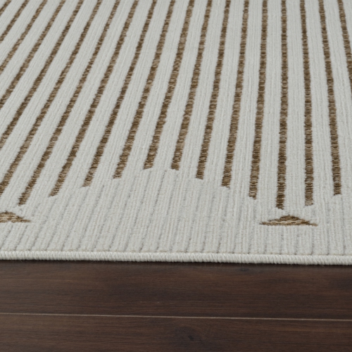 Tapis d'extérieur moderne rayé branche Maise, beige, brun