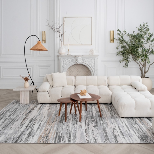 Tapis d'intérieur à motif camouflage vieilli Atlas de Rug Branch, gris beige