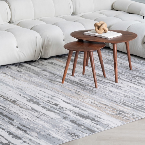Tapis d'intérieur à motif camouflage vieilli Atlas de Rug Branch, gris beige